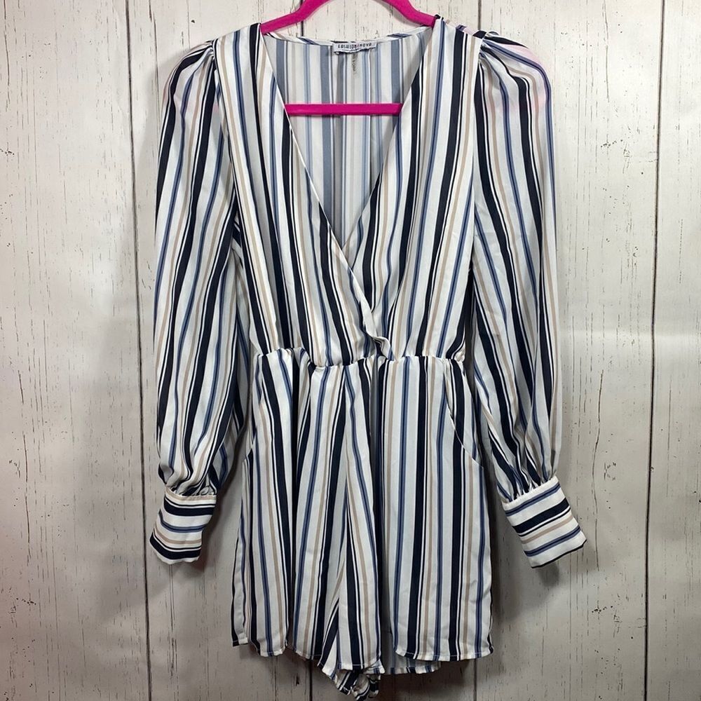 Fashion Nova Stripe Long Sleeve Romper